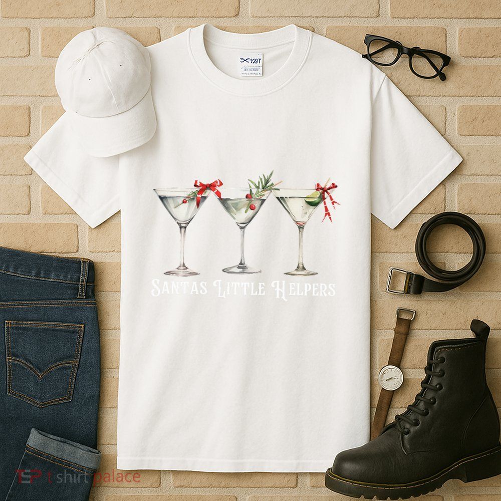 Retro Funny SantaS Little Helper Martini Merry Christmas Tall T-Shirt