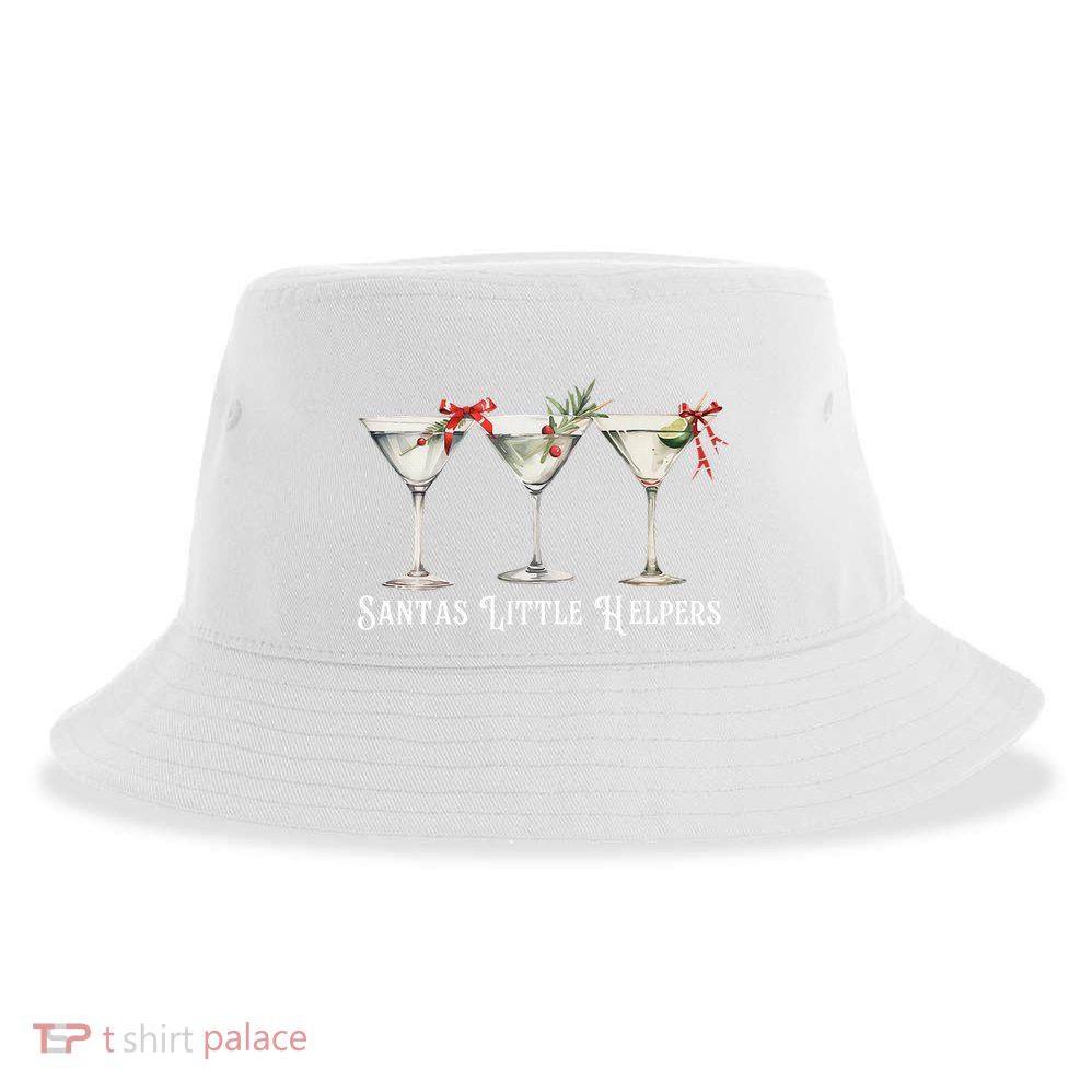 Retro Funny SantaS Little Helper Martini Merry Christmas Sustainable Bucket Hat