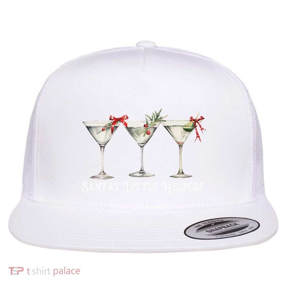 Retro Funny SantaS Little Helper Martini Merry Christmas Flatbill Hat