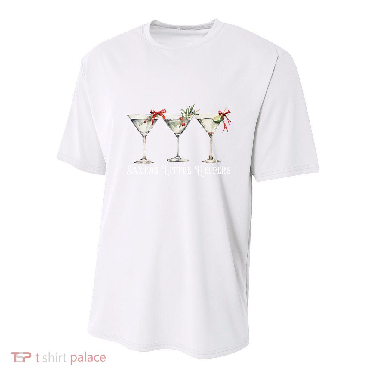 Retro Funny SantaS Little Helper Martini Merry Christmas Youth Performance Sprint T-Shirt