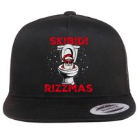 Rizzmas Funny Santa Toilet White Elephant Christmas Flat Bill Trucker Hat