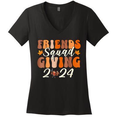 Retro Friendsgiving Squad 2024 Thanksgiving Friendsgivin Women's V-Neck T-Shirt