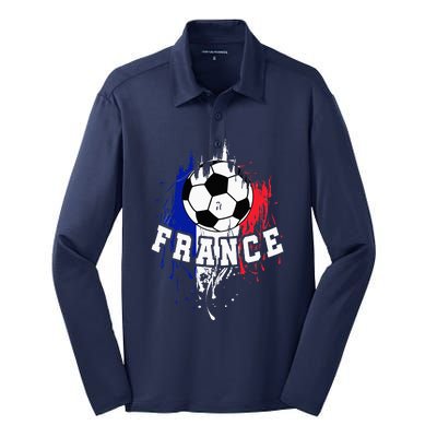 retro France Soccer French Football Futbol Silk Touch Performance Long Sleeve Polo