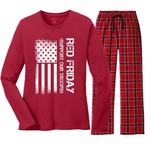 Red Friday Support Our Troops Veterans Tribute Women's Long Sleeve Flannel Pajama Set 