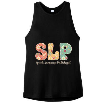 Retro Floral Slp Speech Language Pathologist Speech Therapy Ladies PosiCharge Tri-Blend Wicking Tank