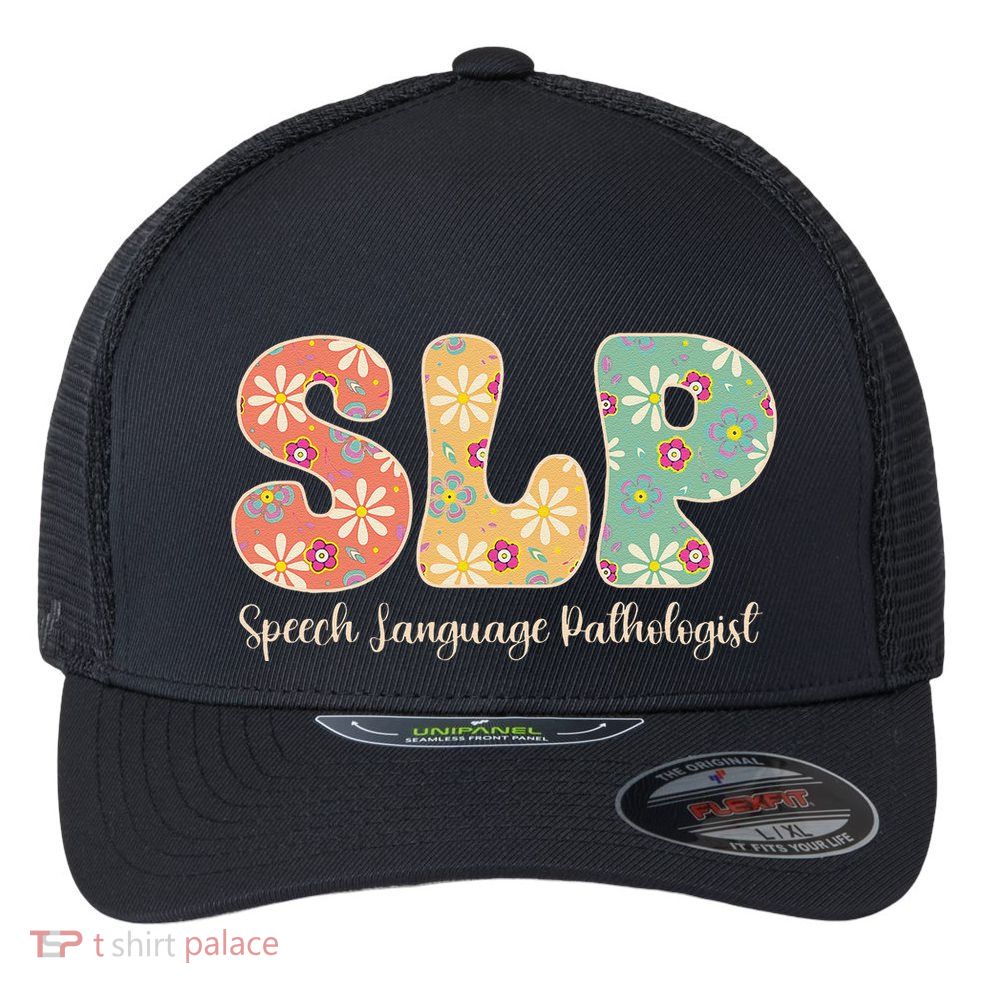Retro Floral Slp Speech Language Pathologist Speech Therapy Flexfit Unipanel Trucker Cap