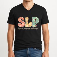 Retro Floral Slp Speech Language Pathologist Speech Therapy V-Neck T-Shirt