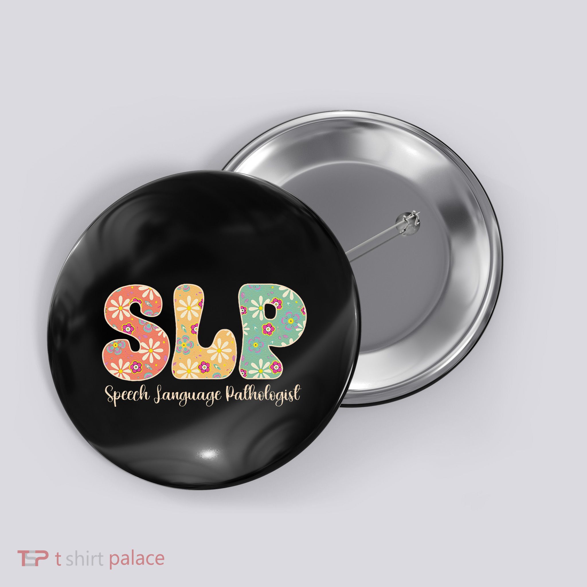 Retro Floral Slp Speech Language Pathologist Speech Therapy Button