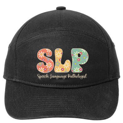 Retro Floral Slp Speech Language Pathologist Speech Therapy 7-Panel Snapback Hat