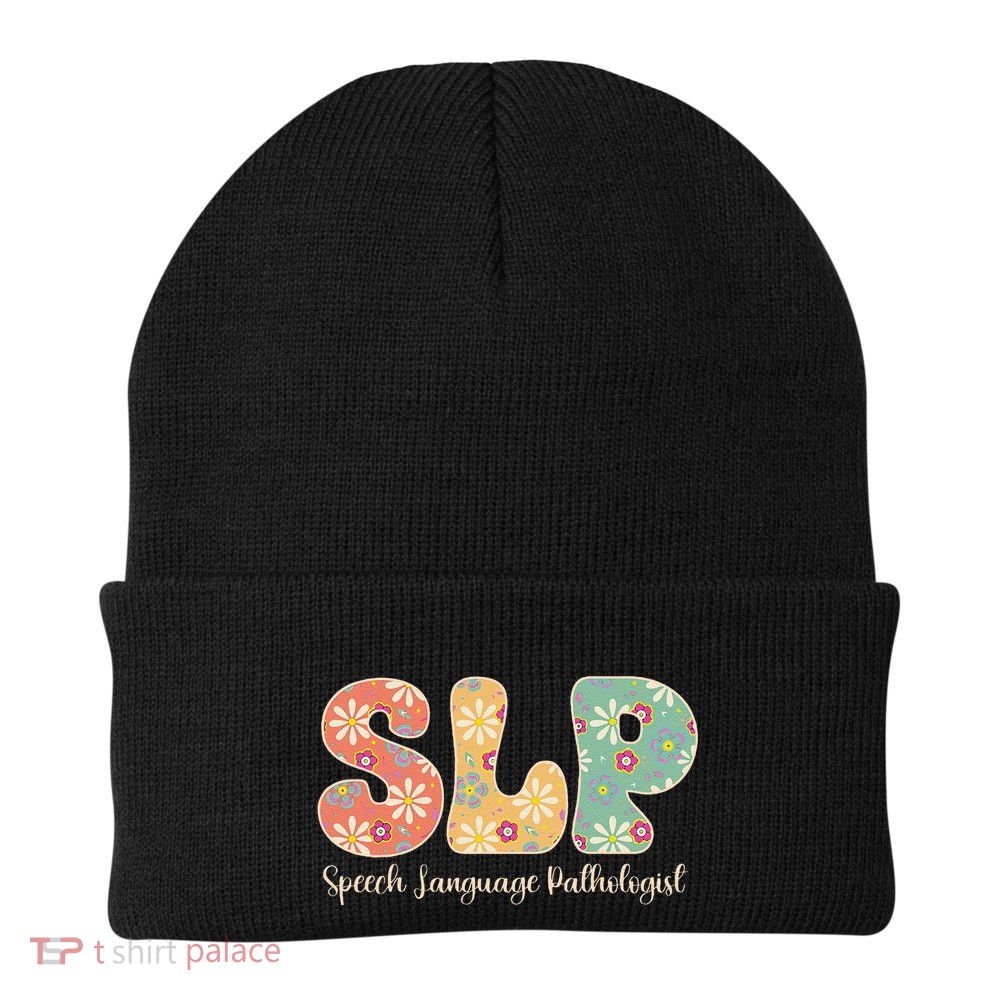 Retro Floral Slp Speech Language Pathologist Speech Therapy Beanie