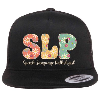 Retro Floral Slp Speech Language Pathologist Speech Therapy Flat Bill Trucker Hat