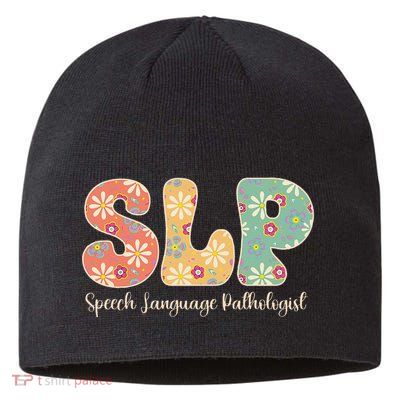 Retro Floral Slp Speech Language Pathologist Speech Therapy Sustainable Beanie