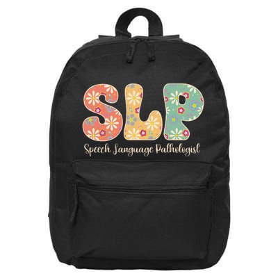 Retro Floral Slp Speech Language Pathologist Speech Therapy 16 in Basic Backpack