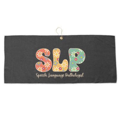 Retro Floral Slp Speech Language Pathologist Speech Therapy Large Microfiber Waffle Golf Towel
