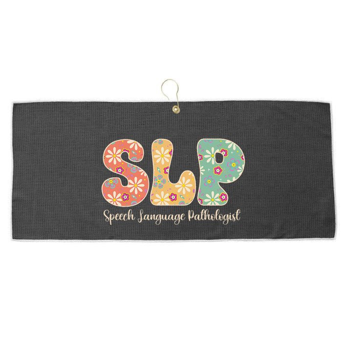 Retro Floral Slp Speech Language Pathologist Speech Therapy Large Microfiber Waffle Golf Towel