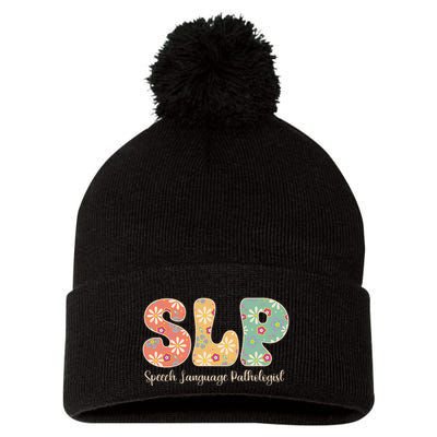 Retro Floral Slp Speech Language Pathologist Speech Therapy Pom Pom 12in Knit Beanie