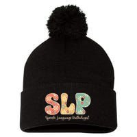 Retro Floral Slp Speech Language Pathologist Speech Therapy Pom Pom 12in Knit Beanie
