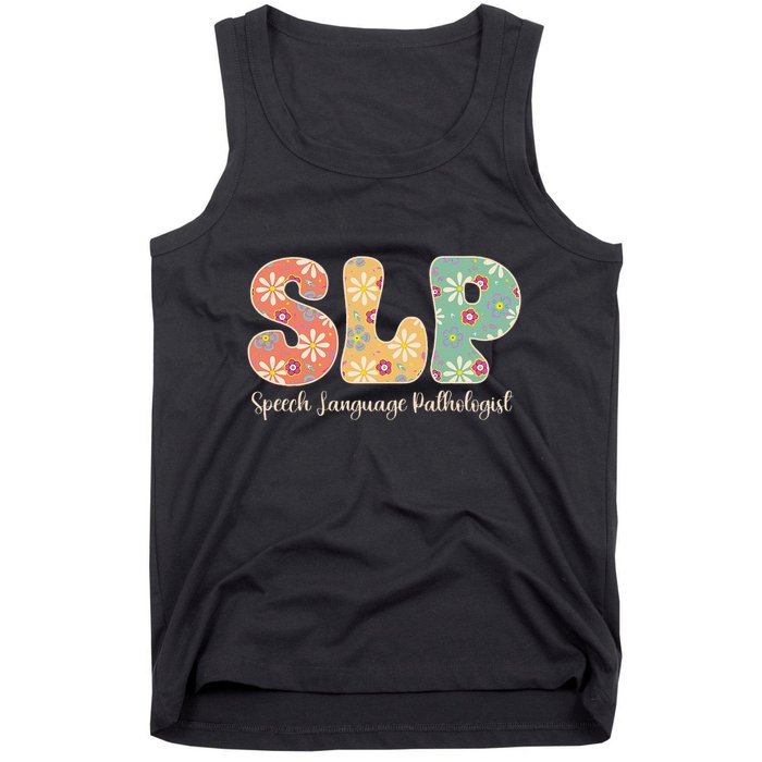 Retro Floral Slp Speech Language Pathologist Speech Therapy Tank Top