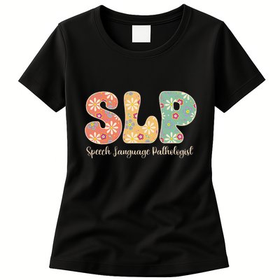 Retro Floral Slp Speech Language Pathologist Speech Therapy Womens T-Shirt
