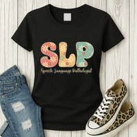 Retro Floral Slp Speech Language Pathologist Speech Therapy Womens T-Shirt