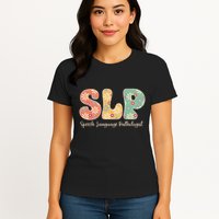 Retro Floral Slp Speech Language Pathologist Speech Therapy Womens T-Shirt