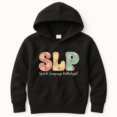 Retro Floral Slp Speech Language Pathologist Speech Therapy Kids Hoodie