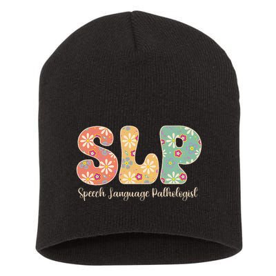 Retro Floral Slp Speech Language Pathologist Speech Therapy Short Acrylic Beanie
