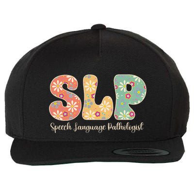 Retro Floral Slp Speech Language Pathologist Speech Therapy Wool Snapback Cap