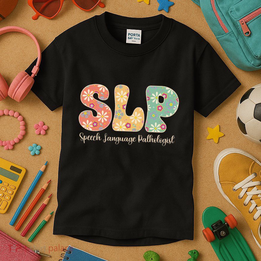 Retro Floral Slp Speech Language Pathologist Speech Therapy Kids T-Shirt