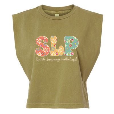 Retro Floral Slp Speech Language Pathologist Speech Therapy Garment-Dyed Women's Muscle Tee