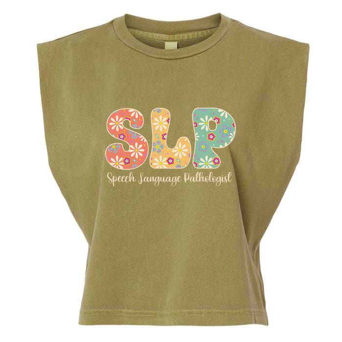 Retro Floral Slp Speech Language Pathologist Speech Therapy Garment-Dyed Women's Muscle Tee