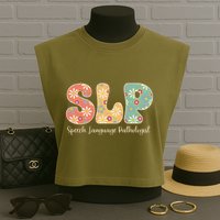 Retro Floral Slp Speech Language Pathologist Speech Therapy Garment-Dyed Women's Muscle Tee