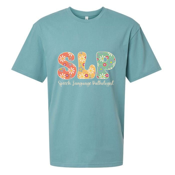 Retro Floral Slp Speech Language Pathologist Speech Therapy Sueded Cloud Jersey T-Shirt
