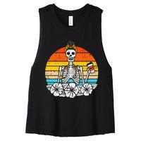 Retro Floral Skeleton Nurse Halloween Scrub Top Fall Women's Racerback Cropped Tank