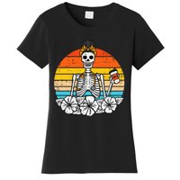 Retro Floral Skeleton Nurse Halloween Scrub Top Fall Women's T-Shirt