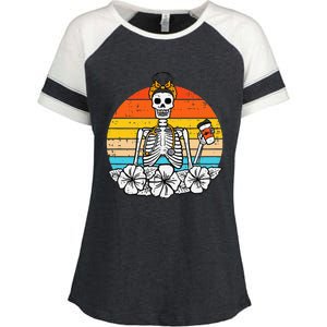 Retro Floral Skeleton Nurse Halloween Scrub Top Fall Enza Ladies Jersey Colorblock Tee