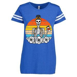 Retro Floral Skeleton Nurse Halloween Scrub Top Fall Enza Ladies Jersey Football T-Shirt