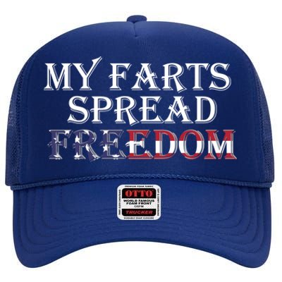 Redneck Farts Spread Freedom Country Joke Usa Flag Humor Gift High Crown Mesh Back Trucker Hat