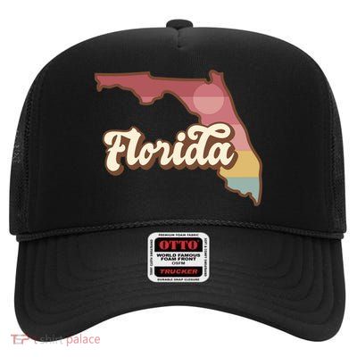 Retro Florida Sunset High Crown Mesh Back Trucker Hat