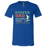 Retro Father Surfing Vintage Surfer Dad Beach 1970s Surf Gift V-Neck T-Shirt