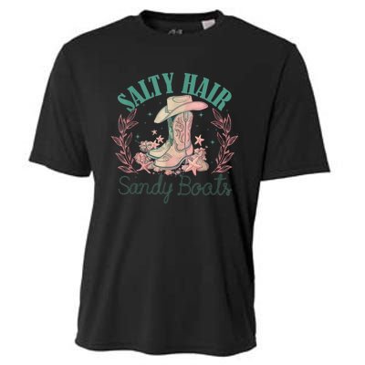 Retro Funny Salty Hair Sandy Boots Cowgirl Western Summer Cooling Performance Crew T-Shirt