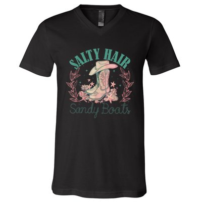 Retro Funny Salty Hair Sandy Boots Cowgirl Western Summer V-Neck T-Shirt