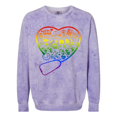 Rainbow Flag Stethoscope Heart Nurse Doctor Lgbt Ally Pride Gift Colorblast Crewneck Sweatshirt