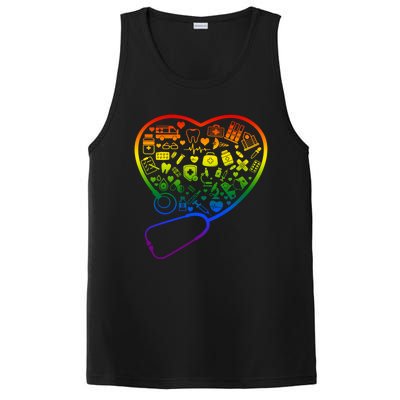 Rainbow Flag Stethoscope Heart Nurse Doctor Lgbt Ally Pride Gift PosiCharge Competitor Tank