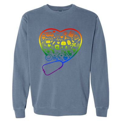 Rainbow Flag Stethoscope Heart Nurse Doctor Lgbt Ally Pride Gift Garment-Dyed Sweatshirt