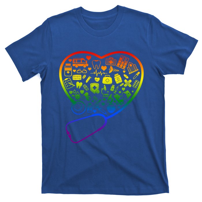 Rainbow Flag Stethoscope Heart Nurse Doctor Lgbt Ally Pride Gift T-Shirt