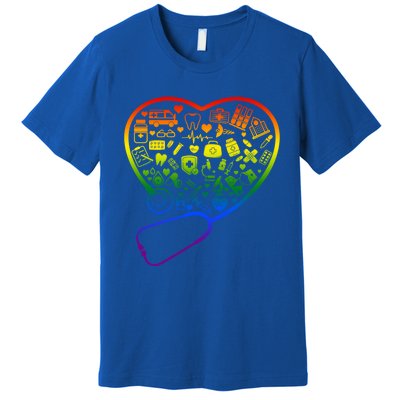 Rainbow Flag Stethoscope Heart Nurse Doctor Lgbt Ally Pride Gift Premium T-Shirt