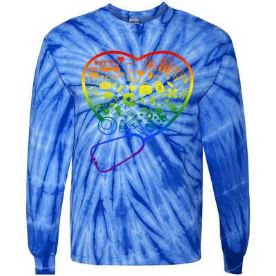 Rainbow Flag Stethoscope Heart Nurse Doctor Lgbt Ally Pride Gift Tie-Dye Long Sleeve Shirt