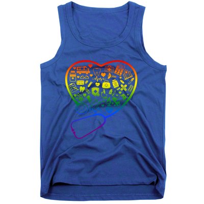 Rainbow Flag Stethoscope Heart Nurse Doctor Lgbt Ally Pride Gift Tank Top