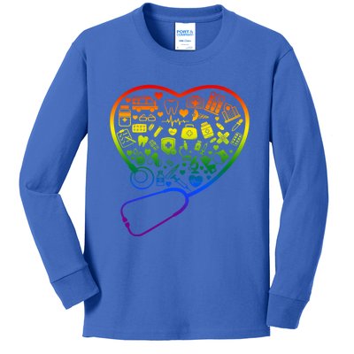 Rainbow Flag Stethoscope Heart Nurse Doctor Lgbt Ally Pride Gift Kids Long Sleeve Shirt